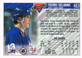 Teemu Selanne Hockey Card 1993-94 Topps Premier #130 Teemu Selanne