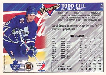 1993-94 Topps Premier #4 Todd Gill Back