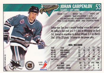 1993-94 Topps Premier #53 Johan Garpenlov Back