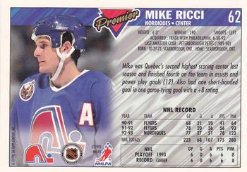 1993-94 Topps Premier #62 Mike Ricci Back