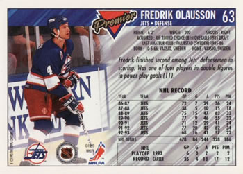 1993-94 Topps Premier #63 Fredrik Olausson Back