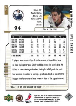 2000-01 Upper Deck MVP - Second Star #76 Ryan Smyth Back