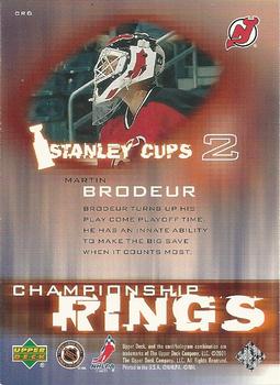 2000-01 Upper Deck Pros & Prospects - Championship Rings #CR6 Martin Brodeur Back