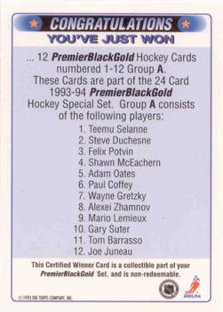 1993-94 Topps Premier - Black Gold #A Certified Winner Group A Back