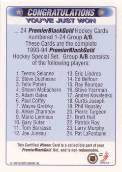 1993-94 Topps Premier - Black Gold #A/B Certified Winner Group A/B Back