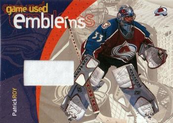 2001-02 Be a Player Between the Pipes - Emblems #GUE3 Patrick Roy Front