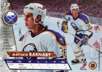 1993-94 Ultra #13 Matthew Barnaby Back