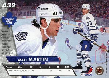 1993-94 Ultra #432 Matt Martin Back