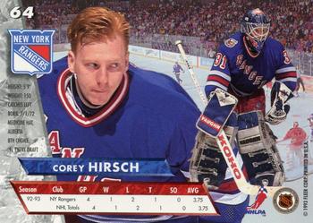 1993-94 Ultra #64 Corey Hirsch Back