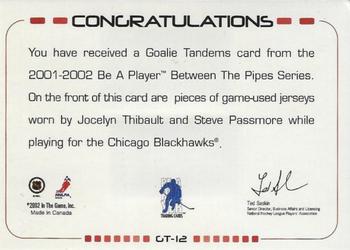 2001-02 Be a Player Between the Pipes - Goalie Tandems #GT-12 Jocelyn Thibault / Steve Passmore Back