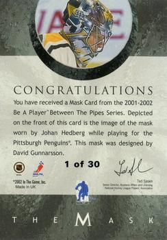 2001-02 Be a Player Between the Pipes - The Mask Gold #NNO Johan Hedberg Back