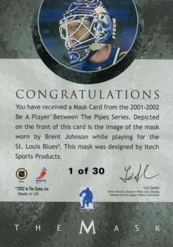 2001-02 Be a Player Between the Pipes - The Mask Gold #NNO Brent Johnson Back