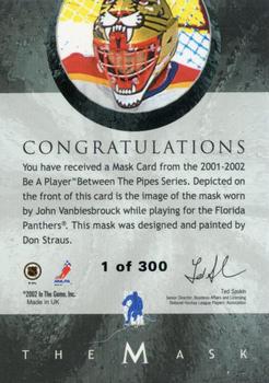 2001-02 Be a Player Between the Pipes - The Mask Silver #NNO John Vanbiesbrouck Back