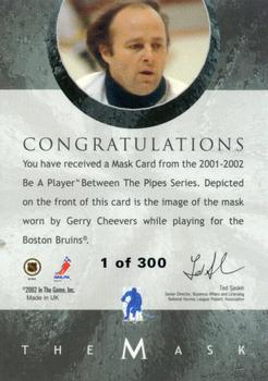 2001-02 Be a Player Between the Pipes - The Mask Silver #NNO Gerry Cheevers Back