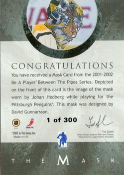 2001-02 Be a Player Between the Pipes - The Mask Silver #NNO Johan Hedberg Back
