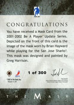 2001-02 Be a Player Between the Pipes - The Mask Silver #NNO Brian Hayward Back