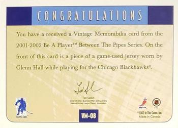 2001-02 Be a Player Between the Pipes - Vintage Memorabilia #VM8 Glenn Hall Back