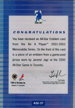 2001-02 Be a Player Memorabilia - All-Star Emblems #ASE-37 Jaromir Jagr Back
