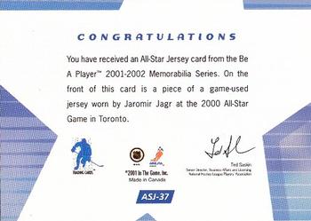 2001-02 Be a Player Memorabilia - All-Star Jerseys #ASJ-37 Jaromir Jagr Back