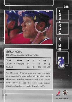 2001-02 Be a Player Memorabilia - Chicago Sun-Times Emerald #286 Saku Koivu Back