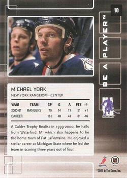 2001-02 Be a Player Memorabilia - Chicago Sun-Times Ruby #18 Mike York Back