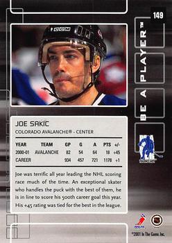 2001-02 Be a Player Memorabilia - Chicago Sun-Times Sapphire #149 Joe Sakic Back