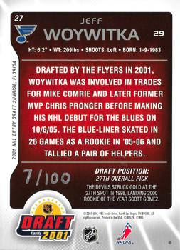 2001-02 Be a Player Memorabilia - Draft Redemption Exchange #27 Jeff Woywitka Back