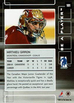 2001-02 Be a Player Memorabilia - NHL All-Star Fantasy Sapphire #181 Mathieu Garon Back