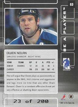 2001-02 Be a Player Memorabilia - Ruby #63 Owen Nolan Back