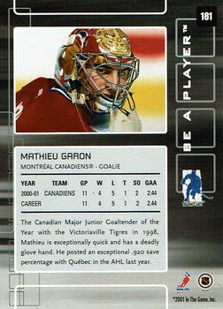 2001-02 Be a Player Memorabilia - Vancouver The Big One #181 Mathieu Garon Back