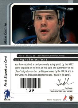 2001-02 Be a Player Signature Series - Autographs #038 Mike Comrie Back