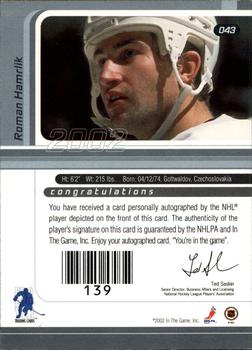 2001-02 Be a Player Signature Series - Autographs #043 Roman Hamrlik Back