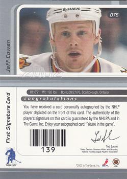 2001-02 Be a Player Signature Series - Autographs #075 Jeff Cowan Back