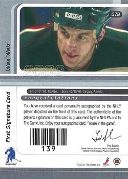 2001-02 Be a Player Signature Series - Autographs #078 Wes Walz Back