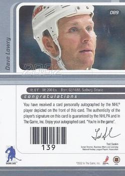 2001-02 Be a Player Signature Series - Autographs #089 Dave Lowry Back