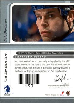 2001-02 Be a Player Signature Series - Autographs #095 Dale Purinton Back