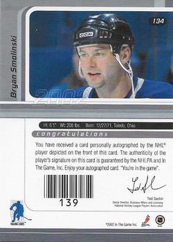 2001-02 Be a Player Signature Series - Autographs #134 Bryan Smolinski Back