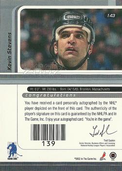 2001-02 Be a Player Signature Series - Autographs #143 Kevin Stevens Back