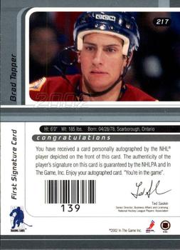 2001-02 Be a Player Signature Series - Autographs #217 Brad Tapper Back