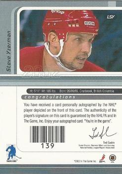 2001-02 Be a Player Signature Series - Autographs #LSY Steve Yzerman Back