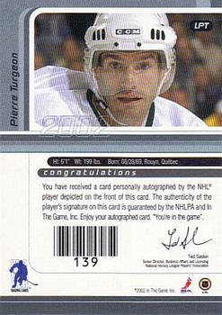 2001-02 Be a Player Signature Series - Autographs #LPT Pierre Turgeon Back
