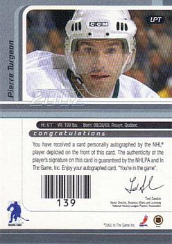 2001-02 Be a Player Signature Series - Autographs Gold #LPT Pierre Turgeon Back