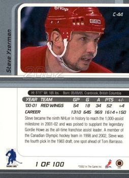 2001-02 Be a Player Signature Series - Certified 100 #C-44 Steve Yzerman Back