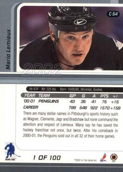 2001-02 Be a Player Signature Series - Certified 100 #C-54 Mario Lemieux Back