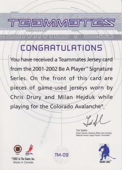2001-02 Be a Player Signature Series - Teammates #TM-09 Chris Drury / Milan Hejduk Back
