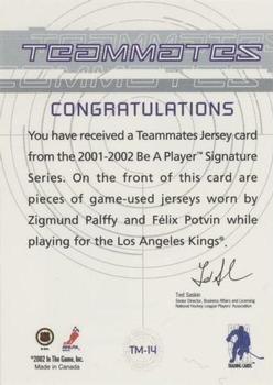 2001-02 Be a Player Signature Series - Teammates #TM-14 Zigmund Palffy / Felix Potvin Back