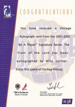 2001-02 Be a Player Signature Series - Vintage Autographs #VA-38 Mike Gartner Back