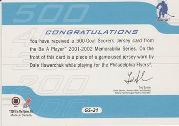 2001-02 Be a Player Memorabilia - 500 Goal Scorers Jersey #GS-21 Dale Hawerchuk Back