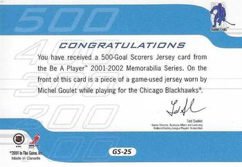 2001-02 Be a Player Memorabilia - 500 Goal Scorers Jersey #GS-25 Michel Goulet Back
