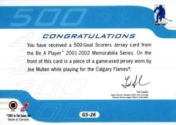 2001-02 Be a Player Memorabilia - 500 Goal Scorers Jersey #GS-26 Joe Mullen Back
